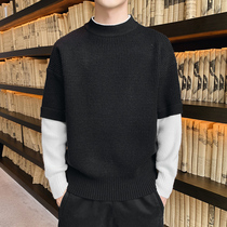 Mens sweater half high collar autumn and winter collar knitted base shirt fake two pieces Korean slim trend mens thread