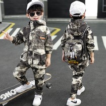  Boys camouflage suit set 2020 spring new childrens spring and autumn clothes trendy handsome little boy eating chicken sports foreign style