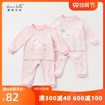 davebella David Bella baby childrens clothing spring and autumn girls baby cartoon home underwear two-piece set