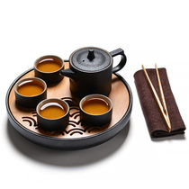 Black Pottery Tea Set Sun Style Home Ceramics Minimalist Modern Dry Tea Pan 4 People Whole Kungfu Teapot Tea Cup