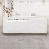 Curved front desk white painted reception desk company desk beauty salon cashier reception creative bar light luxury