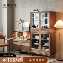 Pu Wood made quantum combination bookcase solid wood black walnut floor glass door storage display cabinet Cabinet