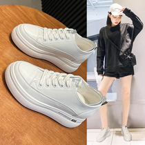 Real leather small white shoes female inner heightening 7CM2022 years new 2021 womens shoes spring 100 hitch casual single shoe tide