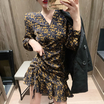 Korean counter 2021 spring and summer temperament mature ruffles floral base skirt foreign style thin retro dress women