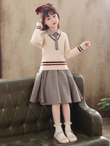 Girls dress Dress Autumn Winter Ocean Qi Children Knit Suit New College Wind Children Dress New Year Princess Dress Two Sets