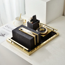 Black paper box living room creative ashtray set light luxury style new Chinese coffee table stainless steel tissue box ornament