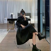 Korean Version Navy Wind Loose Long Sleeve Dress Dress Woman Spring Dress 2021 New Gothic Design Sense Big Swing Little Black Dress Tide