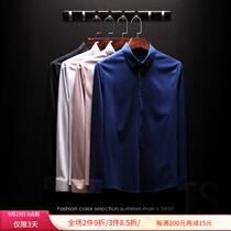 Autumn and winter mercerized cotton mens long sleeve shirt business slim autumn shirt pure cotton solid color non-iron plus velvet mens clothing