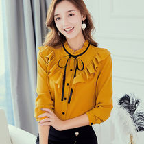 2019 spring new Korean version of large size slim fashion shirt casual ladies Joker trend chiffon shirt