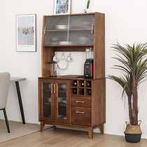 Solid wood side cabinet wine cabinet against Wall High cabinet black walnut color locker kitchen tea cabinet microwave oven cabinet oven cabinet