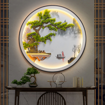 Welcoming Pine Circular Entrance Decorative Painting Landscape Painting New Chinese LED Lamp 3D Physical Zen Luminous Hanging Painting