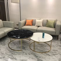  Nordic round marble coffee table Simple living room combination creative tea table Small apartment Golden high and low Kung Fu tea table