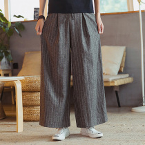 Summer linen wide leg pants mens Japanese loose straight tube hanging cotton linen casual pants special wide linen thin pants