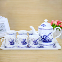 European ceramic tea set Living room gift vintage afternoon tea cup tea tray Blue and white tea tray Jingdezhen set