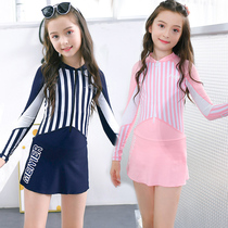 Childrens swimsuit Girls  swimsuit Middle and large children 12-15 years old one-piece long-sleeved sunscreen princess skirt cute girl