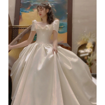 Satin Main Wedding Dress 2022 New Bridal Style Temperament Big Trailing Little Sub Light Yarn Sensuo pregnant woman autumn