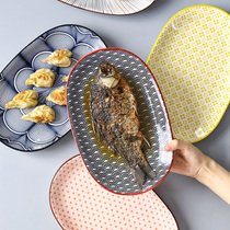 Ceramic restaurant tableware fish plate large oval disc household dish steamer plate steamed fish plate plate ceramic household