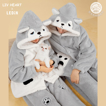 LIVHEART Lechi joint husky pajamas male Winter couple home clothes set cute home clothes can be worn outside