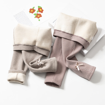  Girls one-piece plus velvet leggings autumn and winter new childrens pure cotton thickened warm baby lace outer wear trousers