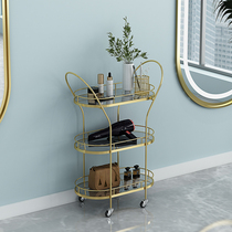 Light luxury beauty salon trolley Barber salon ironing cart Hair salon Tempered gray glass storage supplies tool car