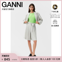 Ganni womens 2022 new gray striped print straight suit pants five-point pants shorts F7182378