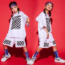 Children hiphop tide street dance clothing girls loose short sleeve children Korean version of jazz dance show costume