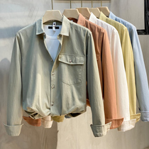 Mens shirt long sleeve 2021 spring and autumn Korean shirt cotton small Japanese casual outside wear loose inch shirt coat tide