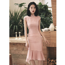 Cheongsam 2021 New Plaid retro elegant young girl fishtail skirt long modified dress