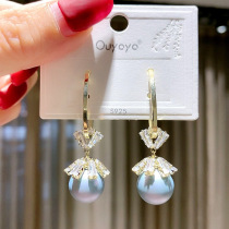 2021s925 sterling silver needle copper micro-set opal pearl earrings fashion female ear ring ear buckle long earrings