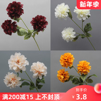 New simulation flower 3 head big ball chrysanthemum tall long pole flower peony Dahlia rose peony hydrangea bouquet flower arrangement