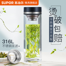 Supor glass water cup Double-layer mens high-grade large capacity portable summer tea cup for personal use
