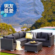 Outdoor sofa rattan living room combination coffee table c leisure balcony corner sofa rooftop rattan chair sunscreen waterproof 7 words