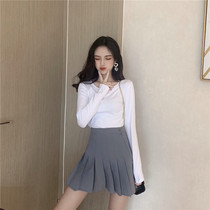 Korean chic style solid color Western style slim basic item base shirt early spring sexy low round neck long sleeve T-shirt for women