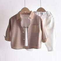 Boys long-sleeved plaid shirt jacket Autumn Spring and Autumn childrens clothing shirt childrens baby childrens shirt Korean version of foreign gas