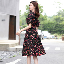Snowspun short sleeve one-piece dress woman 2021 new Summer Fashion show slim temperament minus the knee Flowers A dresses