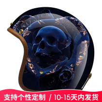 Blue Demon Halley Colored Motorcycle Semi-Helmet Motorcycle Knight Helmet Four Seasons Manual Personality Retro Decorated Helmet