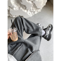 Value clearance# OOTD winter trend woolen pants loose bunch feet drawstring small feet casual black gray pants men