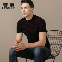 Short-sleeved sweater mens half-sleeve crew neck Korean version of the youth striped sweater thin cardigan spring and autumn mens fashion