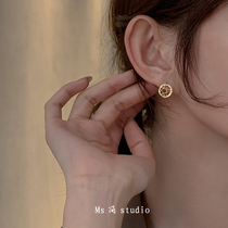 MS retro earrings irregular metal Korean personality earrings hollow round versatile design feel ear stud