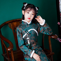 2021 new children Chinese style improved high-end cheongsam girls foreign style long sleeve thick Tang dress winter