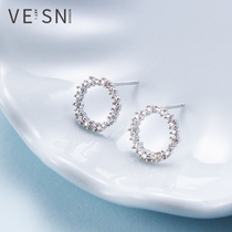 Only Xin s925 Pure Silver Circle Earrings Woman Temperament Day Korea Pure Silver Earbuds Blue Sea 100 Hitch Round Ear Nail