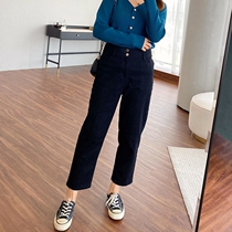 Cai Duobao large size womens clothing 2020 autumn and winter new Korean version of high waist solid color casual pants loose and versatile thin pants