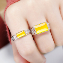 S925 silver ring empty support inlaid beeswax turquoise stop couple opening Square stop 4*8 6*10 8*12