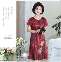 Mid-aged womens vintage print dress 40-50 years old loose meat cover mother dress summer dress 2020