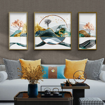 New Chinese living room decoration painting sofa background wall Simple light luxury modern crystal porcelain painting Zen landscape triptych mural