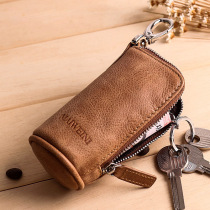 Mens key bag leather zipper first layer cowhide retro simple key bag waist hanging coin purse large capacity multi-function