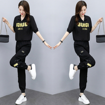 Fashion Suit Pants Woman Summer 2022 New Aging Ocean Air Display Slim Sports Casual Two Sets Bungling Pants Suit