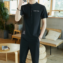 Summer New ankle-length pants Set Men Korean Slim Short Sleeve T-shirt Two-piece Summer Dress Temperament Set Clothes Tide