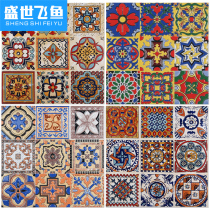 European-style stairs Mediterranean waist line corner flower tiles Bathroom floor tiles Balcony glazed antique small flower tiles 300