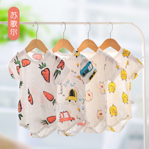 Net red baby triangle short-sleeved romper summer 0-3 months newborn baby cute one-piece bag fart clothes thin section 5